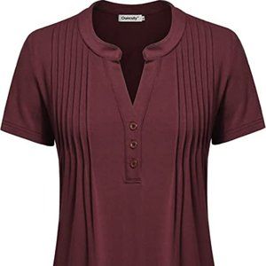 Wine color tunic shirt with pleated bodice size L